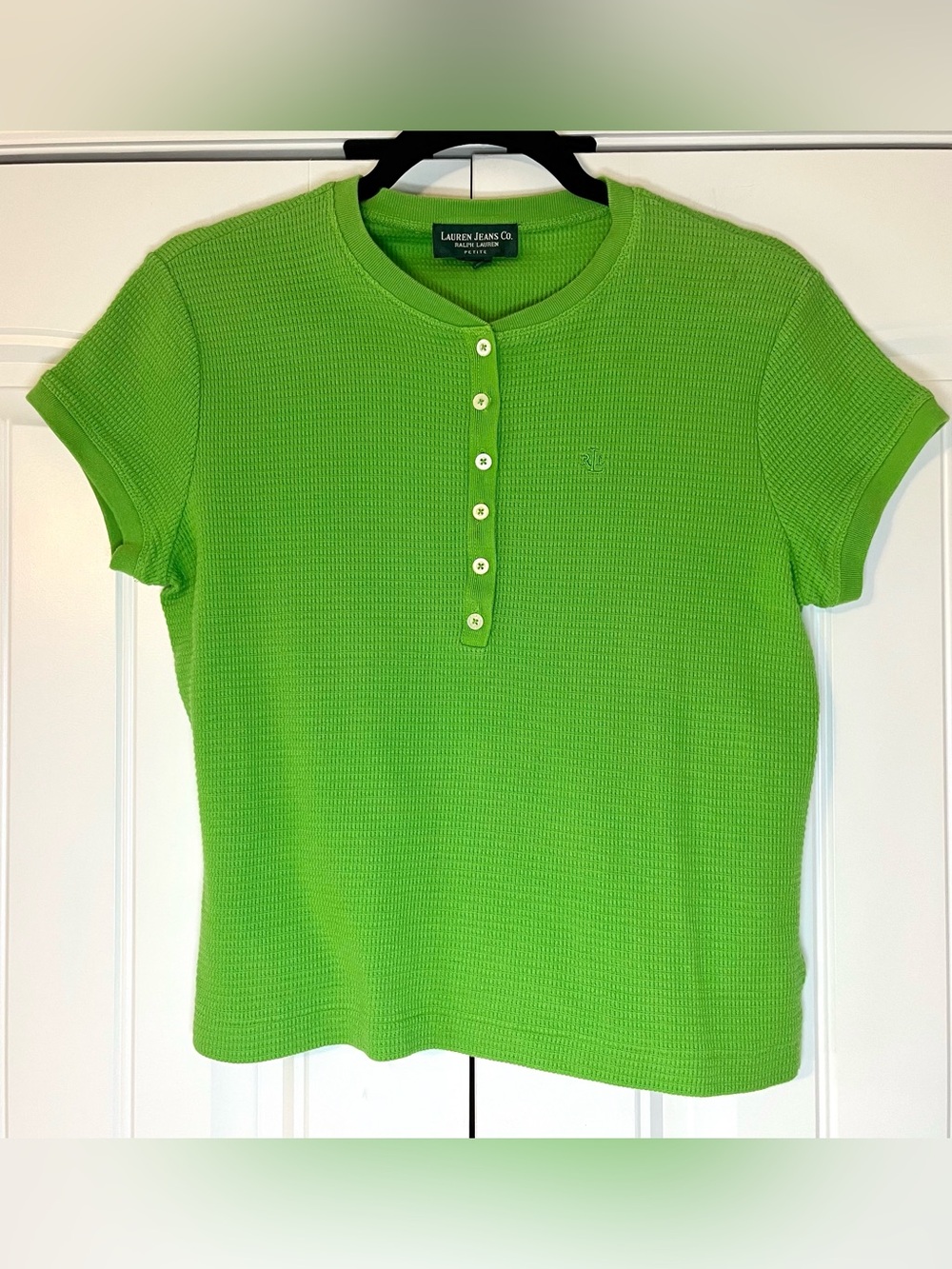 Vintage Ralph Lauren Waffle Knit Short Sleeve Henley Shirt Green